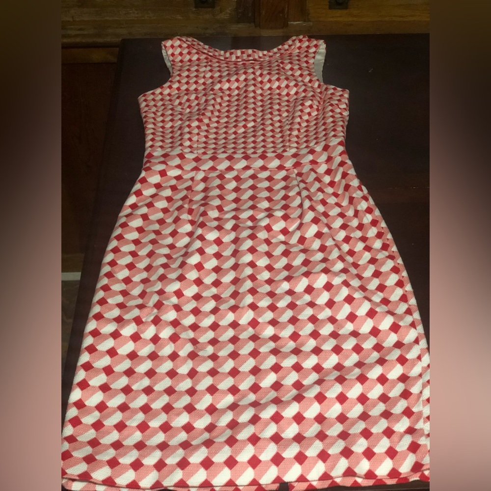 Boden “Martha Geometric Red” retro fitted dress